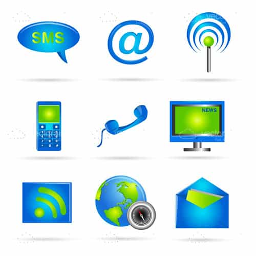 Blue and Green Communications Icon Set